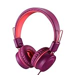 noot products Kids Headphones K33 Foldable Stereo Tangle-Free 5ft Long Cord 3.5mm Jack Plug in Wired On-Ear Headset for Children/Teens/Boys/Girls/ipad/School/Kindle/Travel/Plane/Tablet (Plum)