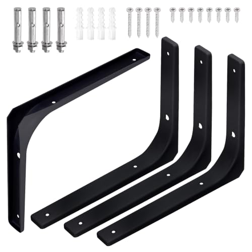 Swpeet 4 Pack 12 Inches L x 10 Inches H Metal Wall Shelf Bracket, Heavy Duty Floating Shelf Bracket, Decorative Joint Angle L Steel Bracket Kit Contains 20/40 mm Screws, Anchors, Bolts