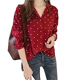 AMEEDA Polka Dot Top Fashion Printed Button Polka Dot Chiffon Shirt Women's Loose Casual Tops All-match(Red,M(45-50kg)) - Image 1