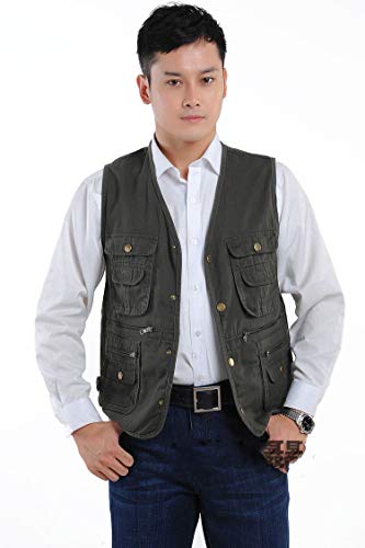 Elonglin Colete Masculino Pesca Fotogrefia com Vários Bolsos Jaqueta sem Mangas Moto Casual para Hom