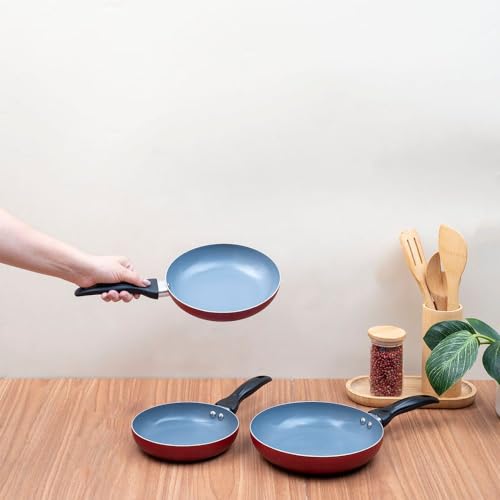 Oikos - jogo de frigideiras antiaderentes cerâmica e alumínio 3 peças vermelha