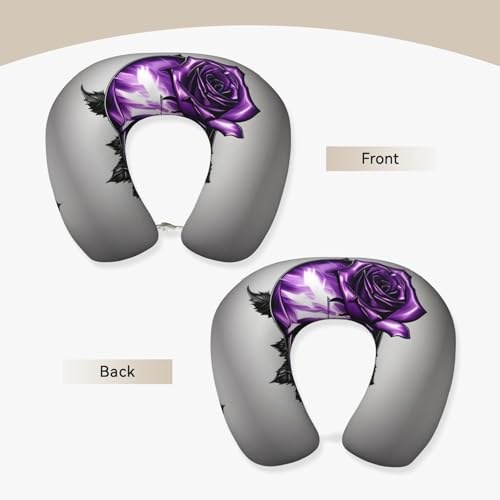 Almohada cervical con diseño de rosa y calavera negra miniatura 2