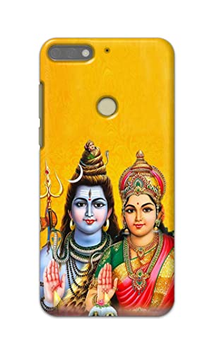 Image of PRINTFIDAA Lord Shiva Parvati Yellow Background Printed Designer Hard Back Case Cover for Honor 7C / Huawei Y7 Prime (2018) / Huawei Y7 (2018) / Nova 2 Lite -(SF) MVN1008