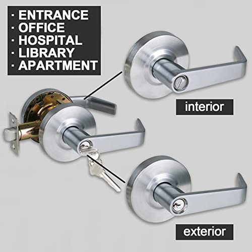 Hisafe Keyed Entry Grade 2 Commercial Door Locks Heavy Duty Office Door Lever, Non-Handed, Ul 3 Hour Fire Rated, Ada Compliant, Satin Chrome Finish 26D, 2-3/4''Backset X-Xg-Et-70 #TOP4