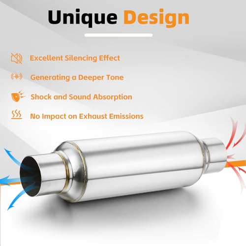 2.5" Inlet Resonator, A-KARCK Stainless Steel Polished 2.5" Inlet 2.5" Outlet 16" Overall Length Exhaust Resonator Muffler Straight Through Design by A-KARCK - Image 6