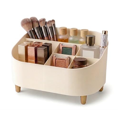 Foxence Essentials Organiser Box with 6 Compartments – Stylish Multi-Purpose Storage Tray for Makeup, Beauty, Skincare & Everyday Essentials, Desktop, Dressing Table & Bathroom Organiser in Ivory