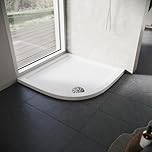 ELEGANT SMC Shower Base Tray 800 x 800 x 40 cm Quadrant White Shower Tray with Non-Slip Flat Stone Look for Shower Enclosure Cubicle and Wet Bathroom + Waste Trap