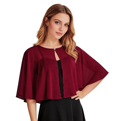Image of Ciormis Chiffon Capelet Women's Soft Shawls and Wraps for Evening Dresses, Wedding Formal Dress Shawl Cape Cover up