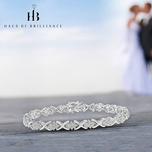 Original Classics .925 Sterling Silver 1-1/2 Cttw Diamond Cluster X Link 7" Tennis Bracelet (I-J Color, I3 Clarity) #TOP3