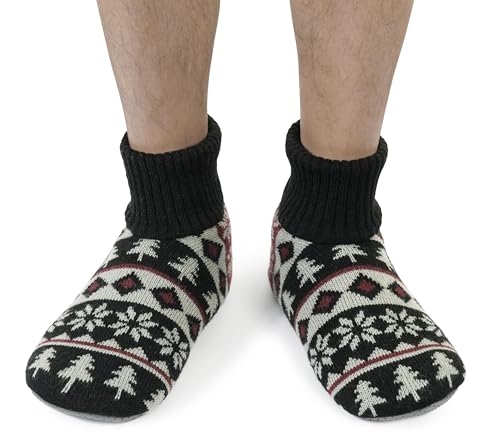 Image of BenSorts Men Fuzzy Slipper Socks with Grippers Non Slip Indoor House Socks Christmas Gifts