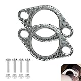 CyperFair 2Pcs 2.5 Inch Auto Exhaust Seal Gasket, Two Hole Seal Muffler Turbo/Manifold/Lower Pipe Flange Interface Gasket, Replacement Tuning Accessories, Universal Fit for Most Cars (Silver)