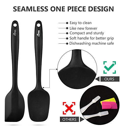 Hotec 5 pieces Food Grade Silicone Spatulas Set Kitchen Utensils for Baking, Cooking, and Mixing High Heat Resistant Rubber Non Stick Dishwasher Safe BPA-Free Black