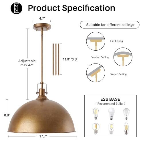 LamQee 18 Inch Antique Brown Large Pendant Light Kitchen Island, Farmhouse Modern Dome Pendant Light Fixtures Ceiling Hanging Lighting Chandelier for Dining Room Over Table, Bar, Hallway, Entryway by LamQee - Used condition - Image 5