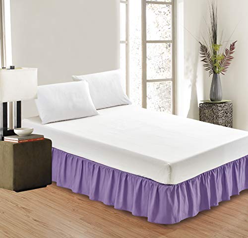 Sheets & Beyond Wrap Around Solid Microfiber Luxury Hotel Quality Fabric Bedroom Gathered Ruffled Bedding Bed Skirt 14 Inch Drop (Queen, Lavender) #TOP1