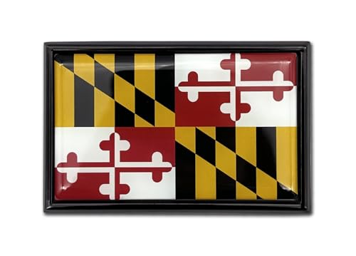 Image of Elektroplate Premium Maryland MD State Flag All Metal Black Frame Emblem for Cars, Trucks, and All Auto | Universal Fit at 2.5 inch x 3.8 inch | Weatherproof