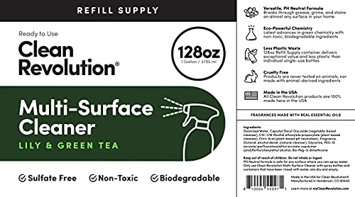 Image of Clean Revolution Multi Surface Cleaner Refill Supply, Non-Toxic, Eco-Friendly & Plant-Based, Ready to Use, Lily & Green Tea, 128 Fl Oz (1 Gallon)