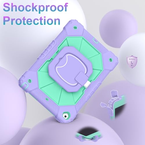 Image of Auizotl Case for iPad 9th /8th /7th Generation 10.2 Inch iPad Case 9th Generation with Screen Protector /Rotate Stand /Pen Holder, Heavy Duty Shockproof i Pad 9th /8th /7th Cases,Purple Green