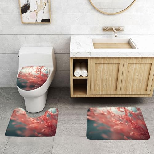 PHAYAH Set di tappeti da bagno con fiori di salice rosso, 3 pezzi, tappetini da bagno assorbenti per il bagno antiscivolo, tappetino da bagno sagomato a forma di U