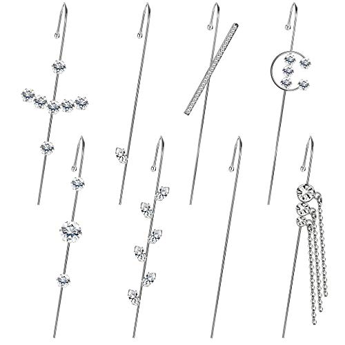 YADOCA 8 Pieces Ear Wrap Cuffs Crawler Hook Earrings Unique Sliver tone Crawler Hook Earrings Set Cubic Zirconia Piercing Ear Wrap Climbers Earrings for Women Valentine's Day Birthday