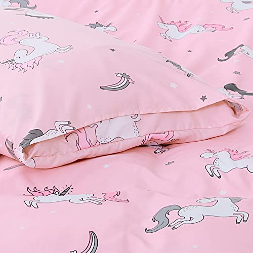 Vicimi Girls Unicorn Duvet Cover Set, 3 Pieces Twin Pink Bedding Sets With 1 Duvet Cover + 2 Pillowcases #TOP3