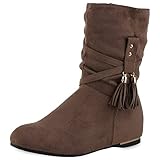  VAN HILL Damen Gefütterte Keilstiefeletten Stiefeletten Keilabsatz Schuhe Nieten Herbstschuhe Quasten Freizeit Winterschuhe 208861 Khaki 39