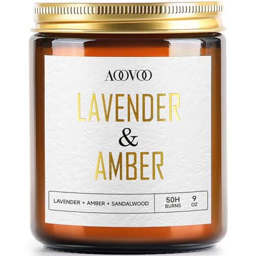 Image of AOOVOO Lavender Amber Candles - 9 oz Scented Candles, Aromatherapy Candle, Soy Candle for Home Scented