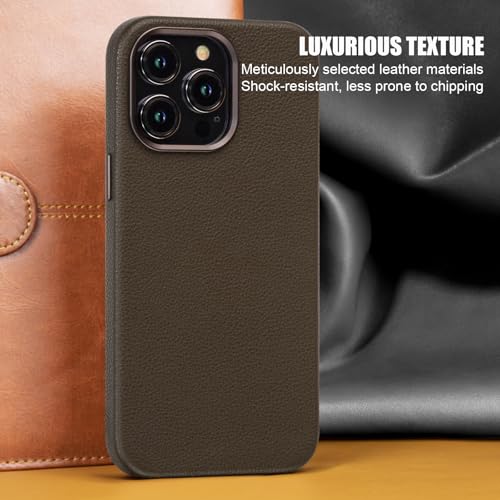 Image of Leather Case for iPhone 14 Pro Max Compatible with Magsafe Coffee Brown