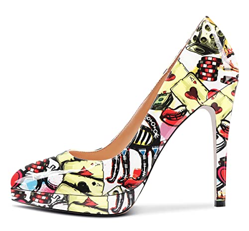 Aachcol Women Platform Stiletto High Heel Pumps Close Pointed Toe Slip-on Shoes Wedding Office Party Dress Classic 5 Inches2