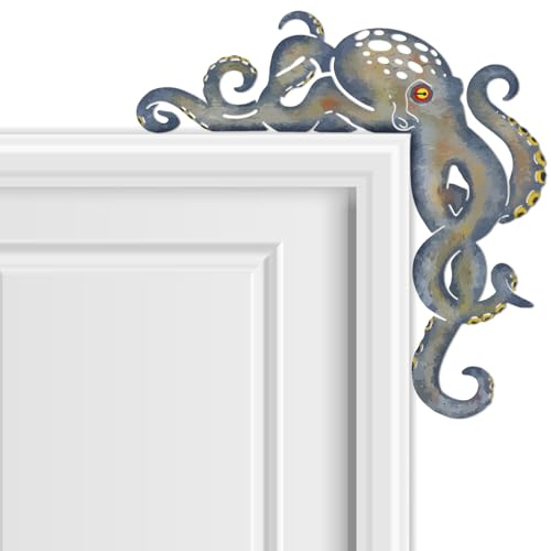 Cinnvoice Octopus Door Frame Decor Metal Door Frame Decoration 10 x 10 Inch Octopus Wall Art Decor Nautical Coastal Beach Ocean Corner Sign for Window Office Bathroom Bedroom(Black,Minimalist) - Thumbnail 4