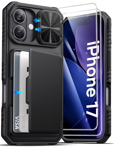 ATATOO for iPhone 17 Case Wallet, Card Holder, 2X Screen Protector, Black