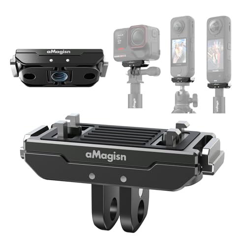 aMagisn Metal Magnetic Quick Release Mount for Insta 360 X4 Air/X5/Ace Pro 2/Ace Pro/Ace Stainless Steel Bracket with 2 Prong & 1/4 Anti-Vibration Silicone Pad for Cycling Skiing Vlog