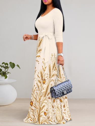 Image of PinkPatty Women's Plus Size V Neck 3 /4 Sleeve Boho Maxi Dress with Pockets