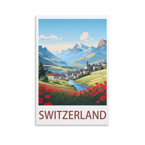 FZYUEN Affiches de voyage vintage Suisse - Impressions sur toile pour décoration murale d'intérieur - 20 x 30 cm