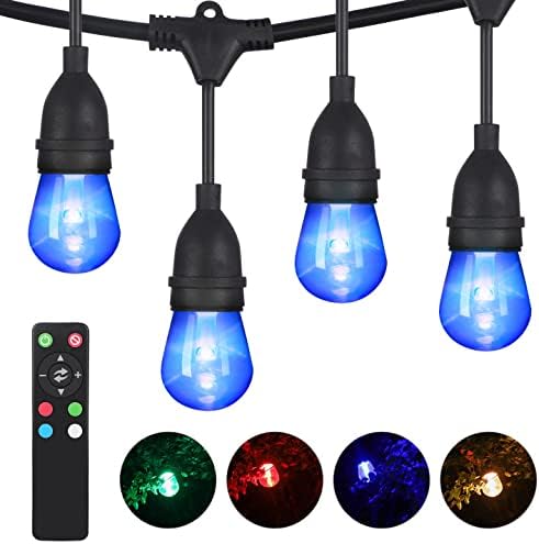 DEWENWILS 52.5ft RGBW LED Outdoor String Lights, with Dimmable Remote Control, 24+2 Shatterproof Edison Bulbs, Waterproof Outdoor Christmas Decorations for Patio Backyard Cafe Pergola, UL Listed