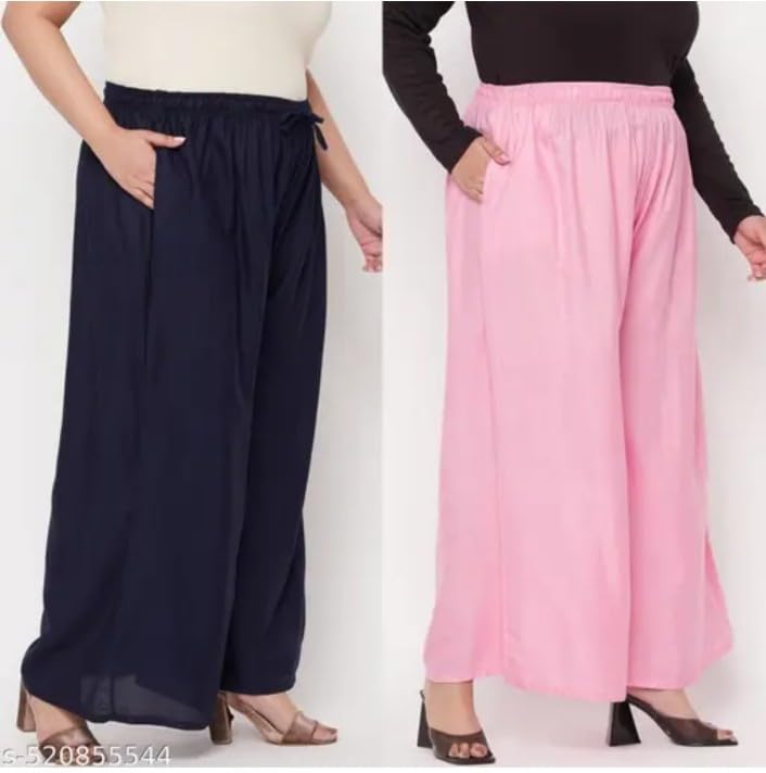 Image of Women's Jumbo Combo Palazzo | Extra Wide Leg Flared Ethnic Trousers | Pack of High Waist Relaxed Fit Palazzos for Women | Stylish Plain Solid Color Bottom Wear for Kurti & Tops | Jumbo Value Pack