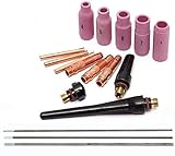 Tosense TIG Welding Welder Torch Kit Accessories Equipment Argon Arc Welding Parts Kit Gas Kits Tungsten Electrode for WP-17/18/26 TIG Welding Torch 17PCS