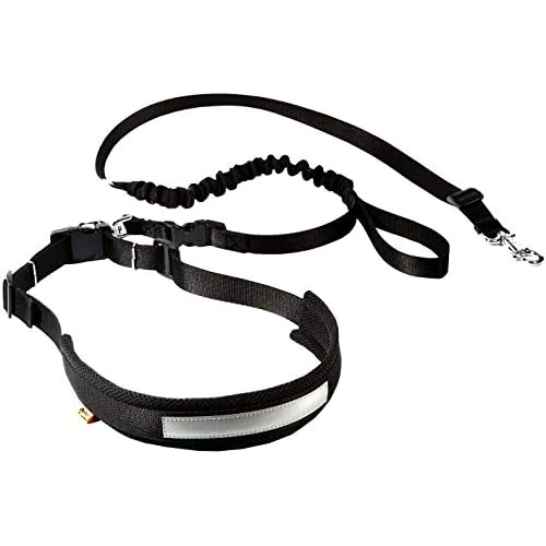 Dingo Jogginggurt 4 in 1 +Hundeleine mit einem Stoßdämpfer Set L/XL Gürtel : 3,0 x 70-130 cm Hundeleine: 2,5 x 120-150 cm Schwarz Frei Hände zum Joggen, Laufen 12779