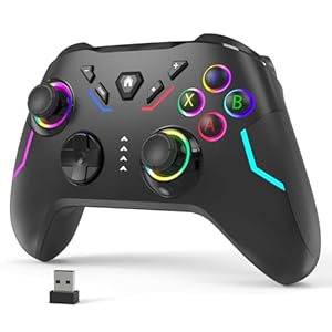 YCCTEAM Wireless PC Gaming Controller for Windows (7/8/10/11), Compatible PC/Nintendo Switch/Android/iOS, 9 Color LED Light Gamepad with Turbo Function, Adjustable Vibration & Headphone Jack（2.4G）