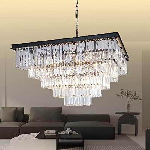 GMlixin Black Chandeliers Modern Crystal Chandelier 2-Tier for Dining ...