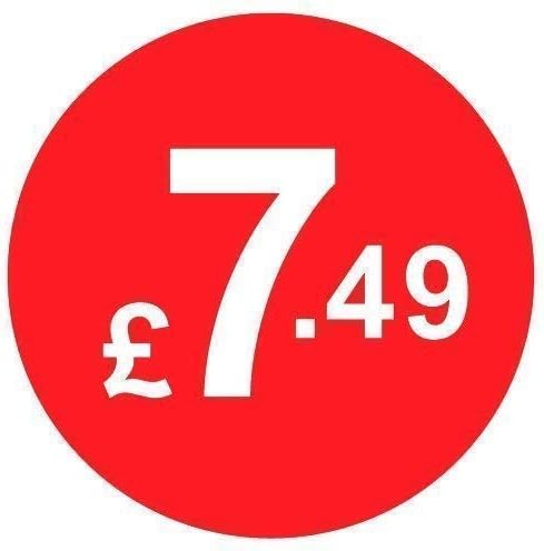 from 99p to £10 - Pack of 200 Red 20mm Price Stickers/Sticky Labels (Red £1)