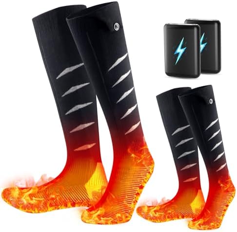 （12:30時点） [THEKUKU] 電熱ソックス 電気靴下 バッテリー式 6000mAh*2大容量 スキーソックス USB充電式 4段階温度調節 暖房靴下 高伸縮性 速暖 足元ヒーター 登山/スキー/スポーツ用 水洗い可 防寒グッズ 男女兼用 23~27cm適用 2足入り（ブラック）