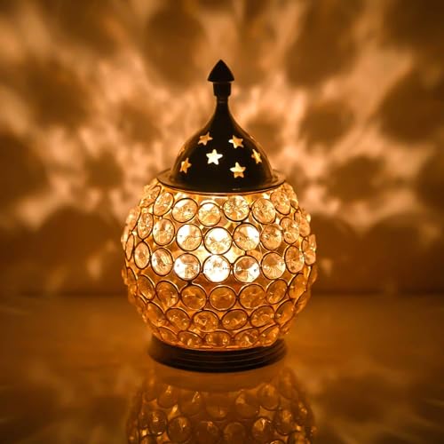 Zap Impex Handmade Brass Akhand Diya Oil Lamp with Sparkling Crystal Accents for Home Office Puja Decoration Diwali Decoration (Oval Medium) - Image 4