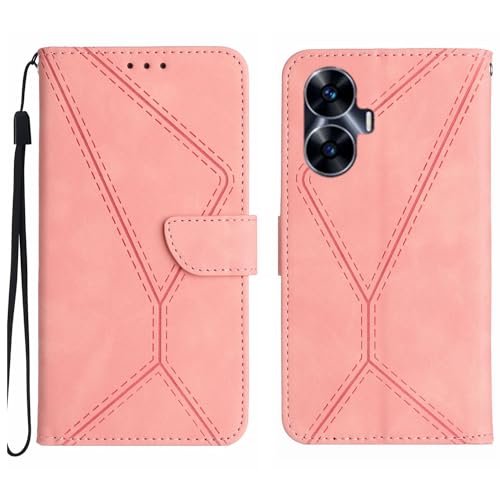 Rfvzubemok Compatible with Realme C55 4G Case,Compatible with Realme C55 4G Kickstand Flip Card Slot Magnetic Closure Phone Cover Pink