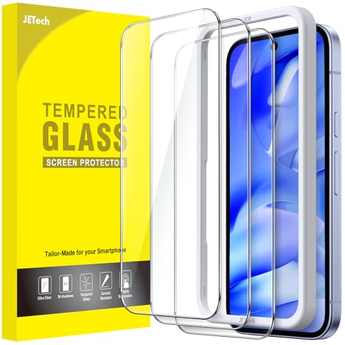 JETech Screen Protector for Google Pixel 9a 6.3-Inch 2025 Tempered Glass Film with Easy Installation Tool Fingerprint Compatible HD Clear 3-Pack