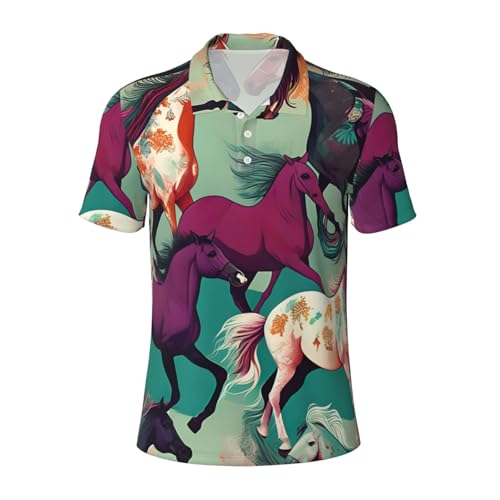 Polo homme imprimé chevaux à manches courtes et col classique