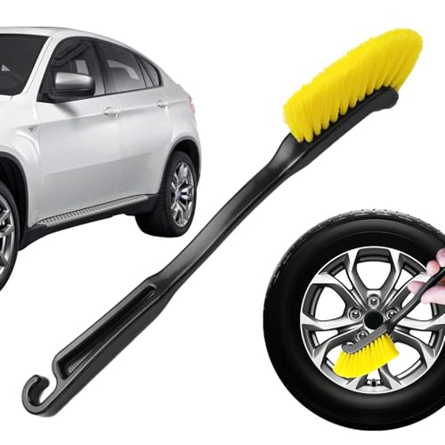 Car Wheel Cleaning Brush - Heavy Duty Long Handle Tire Brush's, Soft poly Bristles | Nylon Bristle Auto Detailing Brush For Rims, Spokes, Hubcap, Dirt Removal, Cleaning Tool For Car Wash