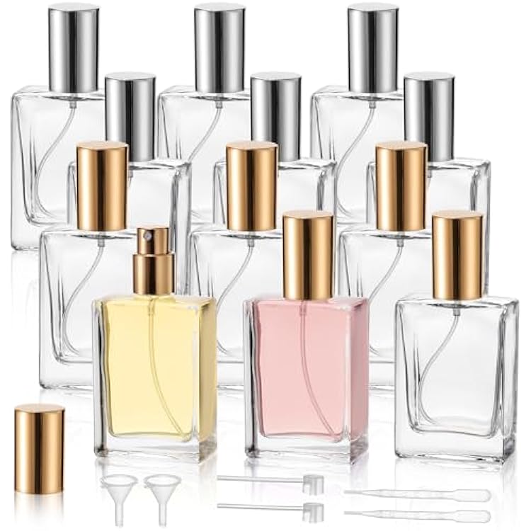 عبوة من 12 عبوة من عطر Foraineam، زجاجة عطر زجاجية شفافة سعة 1 أونصة / 30 مل، زجاجات رذاذ رذاذ دقيقة فارغة قابلة لإعادة التعبئة، زجاجات رذاذ عطر مربعة محمولة للعطور واللوشن والزيوت العطرية