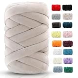 Chunky Yarn for Hand Knitting- Velvet Chenille Tube Yarns- Jumbo Yarns for Blankets, Pet Beds, Machine Washable (0.66 Lb/18.59 Yd), Easy No-Tool Arm Knitting & Crochet Project Yarn (Beige)