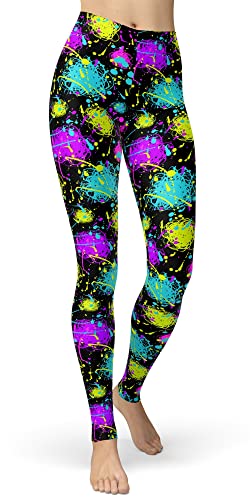 Image of sissycos Women's 80s Leggings Neon Artistic Splash Printed Buttery Soft Stretchy Pants