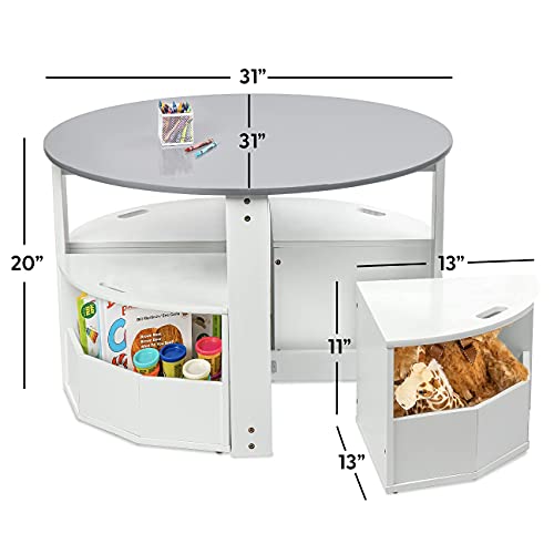 Milliard Toddler Table and Chair Set – Round Kids Activity Table With 4 Storage Stools, Nesting Design for Toddlers, Kids Play Table with Storage - Space-Saving Playroom Kids Furniture - (White) - Image 5